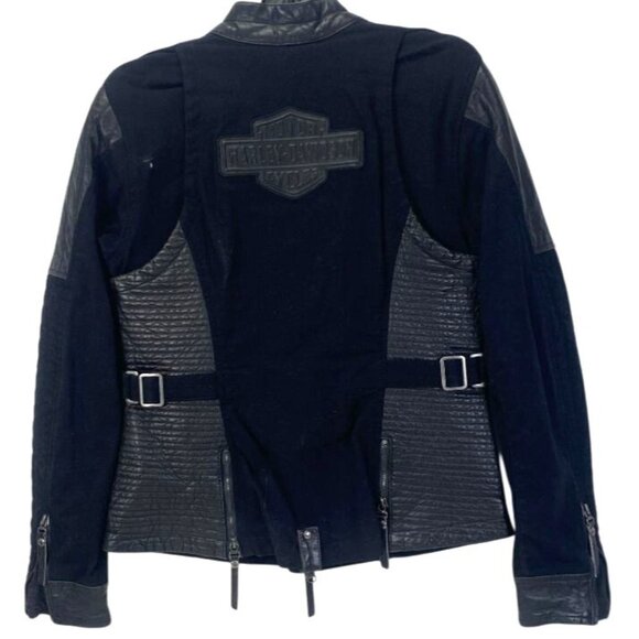 Harley Davidson Motorcycle Womens Buffalo Hide Leather and Cotton Stretch Jacket - Picture 1 of 7